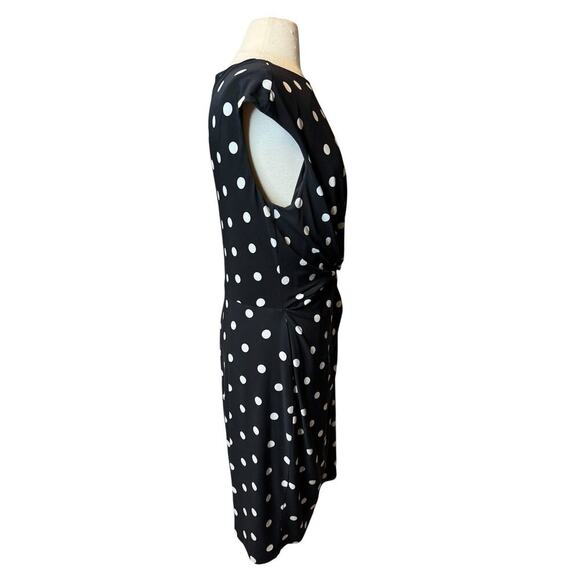 Lauren Ralph Lauren Polka Dot Dress Midi Ruched Size 16 Black White - Picture 5 of 6